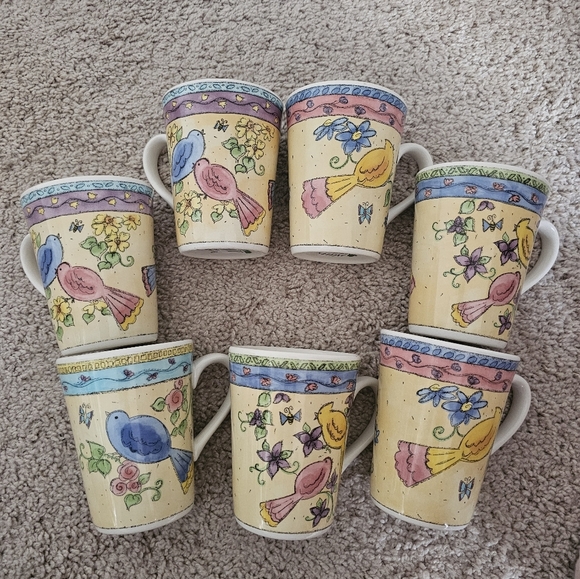 Birds and The Bees Coffee Mugs by Sango Set of 7 Designed by Sue Zipkin - Picture 1 of 11
